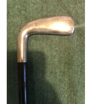 Golfer&#39;s stick with silver handle. Rosewood barrel. Italy.     