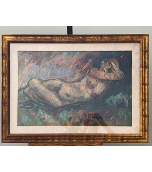 Dipinto olio su tela raffigurante nudo femminile.Firmato.
