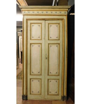 pts697 - pair of lacquered doors with frame, double swing, cm l 113 xh 233     