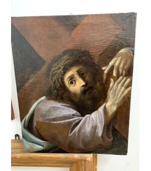 Dipinto olio su tela del XVII secolo attribuito a Lorenzo Garbieri raffigurante Cristo portacroce cm 66x54