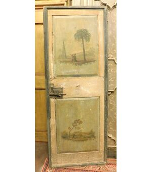 ptl375 door with painted landscapes on both sides, meas. h 195 x 76 cm     