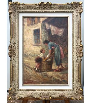 Dipinto olio su tela ‘gioco di bimbi’.Firmato: Giovanni Bonfatti.Milano
