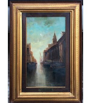 Dipinto olio su tela raffigurante Amburgo.Titolo: classicismo.