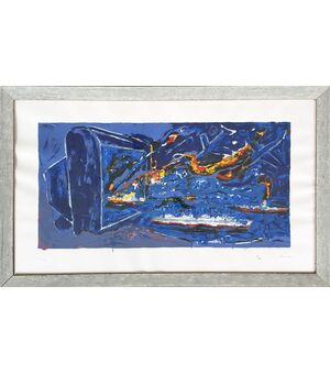 "Stand-by" - Litografia Mario Schifano (Homs 1934 - Roma 1998)