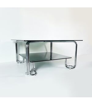 Coffee table doppio top vetro fumé e acciaio