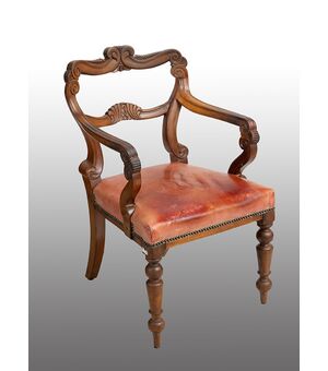 Poltrona antica Vittoriana in massello di mogano. Inghilterra XIX secolo.