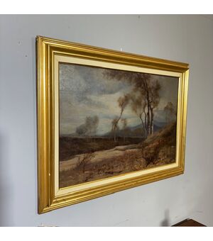 Antico Dipinto Paesaggio Olio su tavola Alberto Cibrario 1910 Torino  . Mis 62 