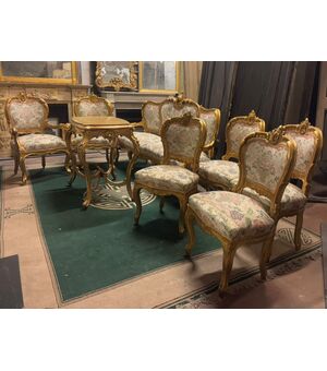 PANC159 - Salotto in legno dorato, epoca '800, misure diverse
