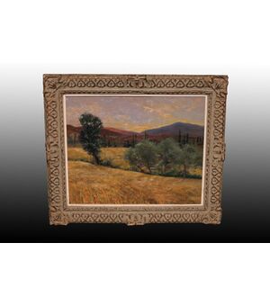 Olio su tela paesaggio campestre Firmato Agapito Casas Abarca (Barcellona, 1874-1964)