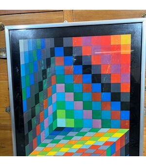 Serigrafia quadro astratto Victor Vasarely .1969 Multicolor  mis  80 x 45 