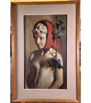 Camillo Stagni (1888-1972). “Nudo di fanciulla con fazzoletto rosso sul capo”.