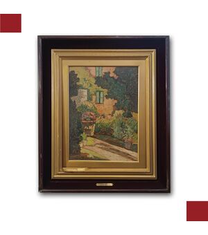 DIPINTO SCORCIO DI GIARDINO INIZI XX SECOLO