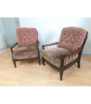 COPPIA DI POLTRONE VINTAGE IN MOGANO ORIGINALI ANNI '50 IN STILE PAOLO BUFFA