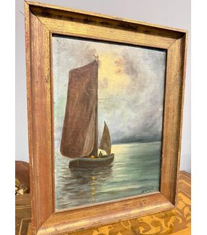 Antico dipinto olio. Marina 1930, firmato Cetorelli, mis 47x37 cm