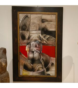Pittura Brutalista anni 50 tecnica mista su cartoncino 