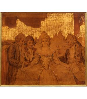 Giuseppe Cherubini (Ancona 1867 – Venezia 1960) -  Dipinto su tela con scene del carnevale di Venezia 