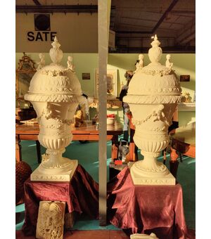 Spettacolare coppia di trionfi in ceramica di Bassano - H 135 cm