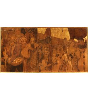 Giuseppe Cherubini (Ancona 1867 – Venezia 1960) -  Dipinto su tela con scene del carnevale di Venezia 