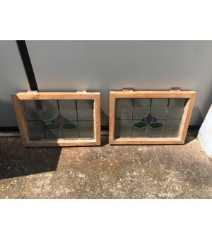 Pair of small leaded windows.     