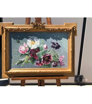 Dipinto olio su tela raffigurante dei fiori.Francia.