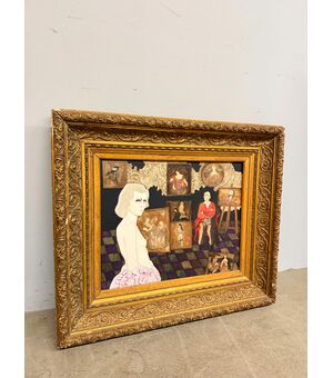 Olio su tela Gianni Longinotti, Madame in Atelier, 1991 mis 71x64 cm