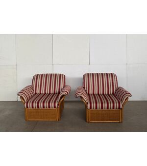 Coppia di poltrone in legno e rattan