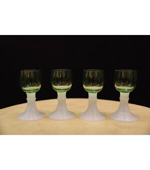 4 green crystal glasses     