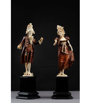 Pair of ivory and wood sculpture from the 19th century.     