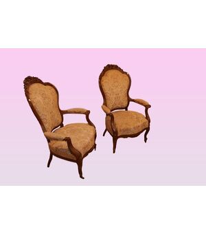 Coppia di poltrone stile Luigi Filippo in legno di noce del 1800