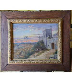 - Leon Jamin 1913. “Paesaggio con castello al tramonto”. 
