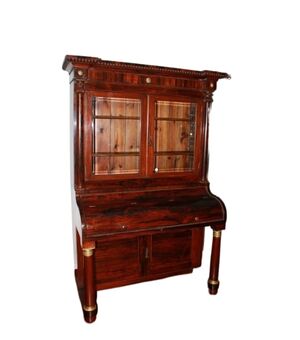 Libreria con piano scrittoio Francese Stile Impero in legno di Palissandro XIX secolo