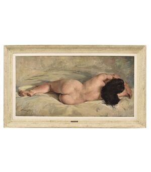 Dipinti Nudità Femminile, Quadri Di Nudi di Donna Vista Di Schiena, Olio Su Tela, Novecento. (QN651)