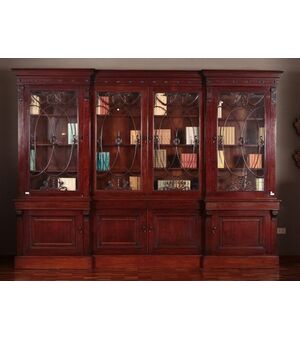 Grande bookcase libreria Inglese stile Regency del 1800 in mogano