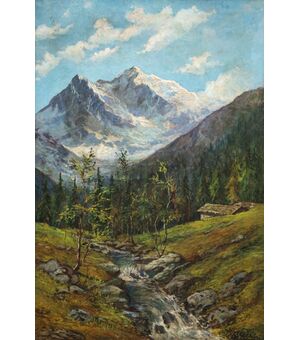 Giovan Francesco Gonzaga, Il Monte Bianco da Entreves, olio su tela, cm.150x100