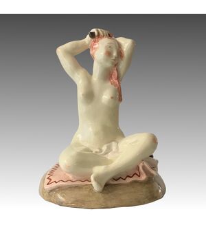 LENCI, GIGI CHESSA, statuina nudo con pettine, ceramica,1930