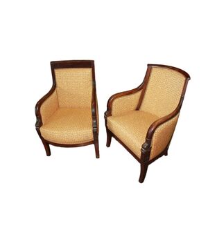 Coppia di Poltrone Francesi stile Direttorio Con Intagliati Delfini