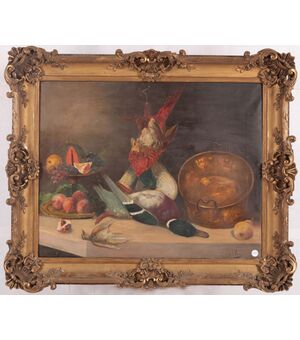 Antico dipinto francese del 1900 natura morta olio su tela 
