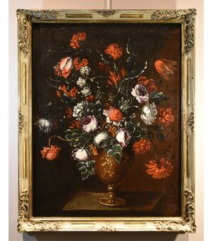 Composizione floreale in vaso sbalzato, Francesca Volò Smiller (Milano, 1657 - 1700)