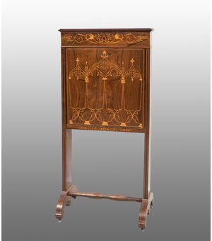 Secrétaire antico Carlo X Francese in legno esotico pregiato con innesti di intarsio in acero. Periodo XIX secolo.