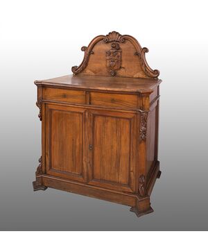 Credenza antica nobiliare in ulivo massello periodo Luigi Filippo Napoletano. XIX secolo.