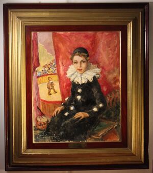 Ragazzina in costume da Pierrotte | Vittorio Gussoni, olio su tela