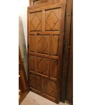 pte102 - larch door with panels, with rhombuses, size cm l 89 xh 197 x d. 3     
