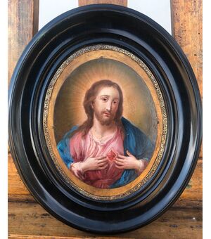 Dipinto olio su rame raffigurante Sacro Cuore di Gesù’.