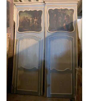 pts721 - n. 6 lacquered doors with frame and painting, cm l 115 xh 338     