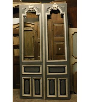 pts719 - n. 2 double lacquered glass doors, period &#39;8 /&#39; 900, meas. cm l 145 xh 282     