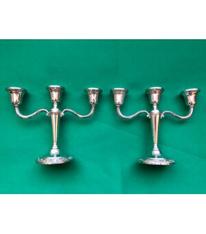 Pair of three-burner silver candeliers Sterling punch USA.     