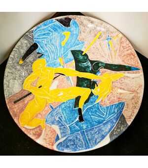 Large Ceramic "Figuratista" Plate by Massimo Biagi Miradario, 2009 - Diam 74 cm, P 6 cm ITALY