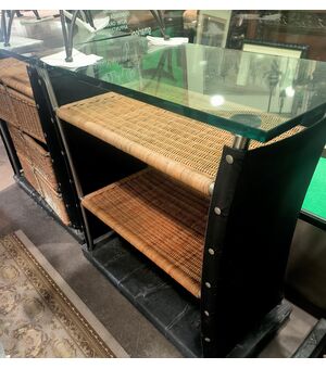 Mobile Bar in Steel with Wicker by Toni Cordero, 1980s - 80 x 40 H 90 cm ITALY