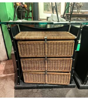 Mobile Bar in Steel with Wicker by Toni Cordero, 1980s 80 x 40 cm - H 90 cm Italy