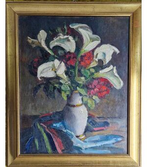 Vaso di fiori con Calla  pittore G.Payen Francia